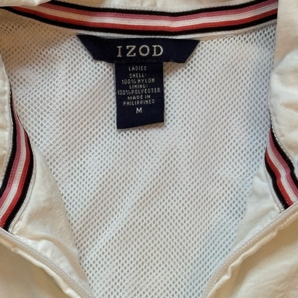 Izod Women’s White Windbreaker Jacket With Striped Long Sleeves | Medium - Picture 4 of 8